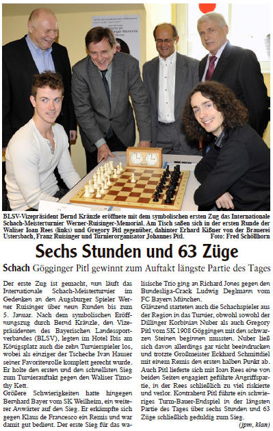 Zeitungsbericht zum Auftakt des Int. Meisterturniers 2011/12